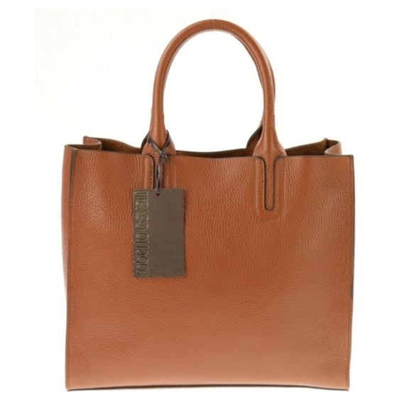 🆕️ Roberto Cavalli Vitello Cognac leather Tote - Picture 4 of 10